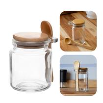 Pote Porta Temperos Condimentos de Vidro Hermético com Tampa e Colher de Bambu 270ml Wolff