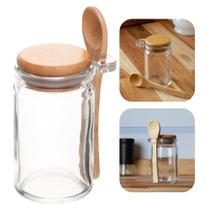 Pote Porta Temperos Condimentos de Vidro Hermético com Tampa e Colher de Bambu 350ml Wolff