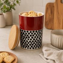 Pote Potiche Cerâmica Bambu Vinho Poá Organizador 1250ml