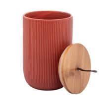 Pote Potiche De Cerâmica Com Tampa de Bambu Decorativo Lyor