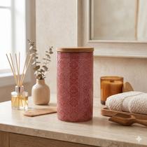 Pote Potiche Vermelho Decor Hermético Cerâmica Bambu Grande Pote Potiche Vermelho Decor Hermético Cerâmica Bambu Grande
