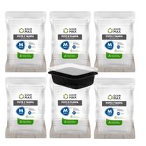 Pote Preto 144un 500ml Descartável Marmita Freezer Fitness Retangular C/ Tampa