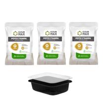 Pote Preto C/ 72un 750ml Descartável Marmita Freezer Microondas Fitness Retangular C/ Tampa