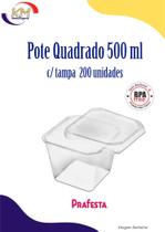 Pote quadrado 500 ml c/tampa 200 unid - Prafesta - caldos, sorvetes, doces, sopas (16358)