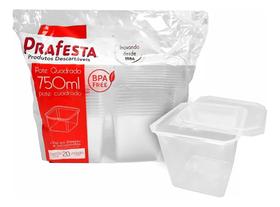 Pote Quadrado 750ml C/ Tampa 20 Unid Freezer E Microondas Pr