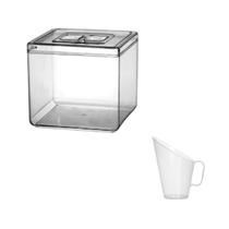 Pote Quadrado Acrílico Com Tampa (5 Litros) + Concha 100 Ml