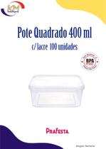 Pote quadrado auto lacre 400 ml c/100 unidades - Prafesta - marmita, delivery, restaurante (15999)
