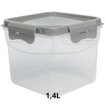Pote Quadrado Com 4 Travas 1,4L Cinza Unidade Pote Quadrado Com 4 Travas 1,4L Cinza Unidade