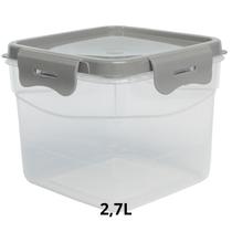 Pote Quadrado Com 4 Travas 2,7L Cinza Unidade Pote Quadrado Com 4 Travas 2,7L Cinza Unidade