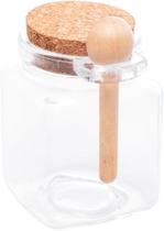 Pote quadrado com colher de bambu e tampa de cortica 300ml vidro Pote quadrado com colher de bambu e tampa de cortica 300ml vidro