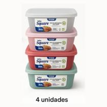 Pote Quadrado com Tampa 800ml Graduado 1/2/4 Unidades