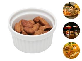 Pote Ramequim Redondo Canelado Porcelana Multiuso Sobremesa