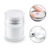 Pote Recipiente Cosmético Creme Maquiagem Frasco a Vácuo Pump Branco e Prata Multiuso 30ml