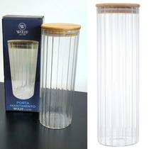 Pote Redondo Com Tampa Bambu Vidro Borossilicato 1,3L Grande