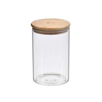 Pote Redondo Vidro Com Tampa De Bambu 1 Litro Kenya