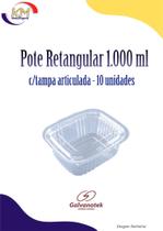 Pote retangular 1.000 ml c/tampa articulada c/10 unid. - Galvanotek - castanhas, conservas (2151)