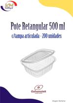 Pote retangular c/tampa articulada 500 ml c/200 unid. - Galvanotek - castanhas, conservas (2148)