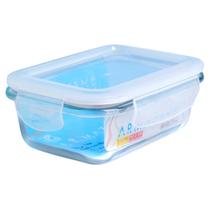 Pote Retangular De Vidro 370ml Tampa Com Trava Hermético