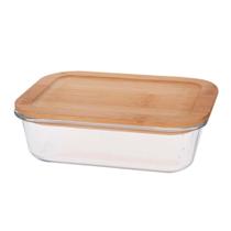Pote Retangular de Vidro Borossilicato com Tampa Bambu 1,5L
