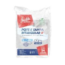 Pote Retangular Facilita & Pronto Transparente PP com Tampa 350ml - 6 Embalagens com 24 Unidades