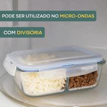 Pote Retangular Hermético Com Divisória Vidro 1040ml