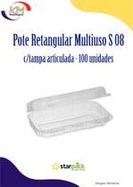 Pote retangular multiuso S08 c/tampa articulada 100 unid - doces, salgados, comidas orientais (8600)