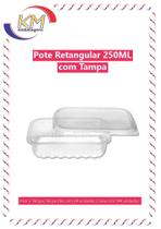 Pote retangular s/lacre 250 ml c/ tampa 144 unid - marmita fitness, embalagem alimentos (14276)