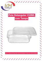 Pote retangular s/lacre 350 ml c/ tampa 144 unid - marmita fitness, embalagem alimentos (12055)