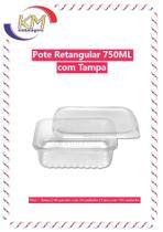 Pote retangular s/lacre 750 ml c/ tampa 144 unid - marmita, embalagem alimento, delivery (14280)
