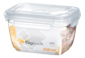 Pote Retangular Transparente Com Travas Fliplock 550ml Alto