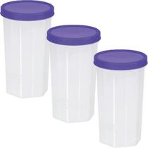 Pote Sextavado Porta Alimento Tampa De Rosca 650Ml 3 Peças