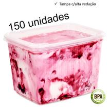 Pote sorvete 2 litros transparente 150 unidades c/ tampa alta vedação BP Potes
