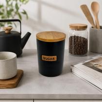 Pote Sugar Cerâmica Preto Porta Açúcar Organizador Cozinha Pote Sugar Cerâmica Preto Porta Açúcar Organizador Cozinha