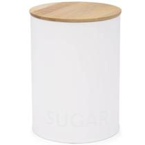 Pote Sugar Lata Porta Condimentos para Açúcar Hermético em Aço e Bambu Haus Concept Branco