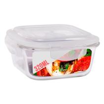 Pote Tampa Hermetico Quadrado Vidro Pequeno 320ml Multiuso
