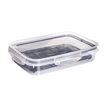 Pote Tampa Modular Plástico Moderno Hermético Travas Escorredor 1,1L Transparente Preto Mantimentos