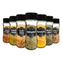 Pote Tempero Kit 8 Potes+24 Etiquetas Adesivas Porta Condimento T130 Pote Tempero Kit 8 Potes+24 Etiquetas Adesivas Porta Condimento T130