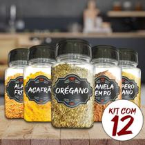 Pote Tempero Kit Potes+24 Etiquetas Adesivas Porta Condimento Q170 Titulo 12 Potes + Etiqueta Preta