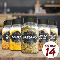 Pote Tempero Kit Potes+24 Etiquetas Adesivas Porta Condimento Q170 Titulo 14 Potes + Etiqueta Preta