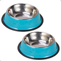 Pote Tigela Comedouro Inox Cão Cachorro 22Cm 400ml Azul 2Un Pote Tigela Comedouro Inox Cão Cachorro 22Cm 400ml Azul 2Un