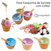 Pote Tigela Sorvete Casquinha com Colher Cumbuca Plástica Divertida p/ Sobremesa e Festa
