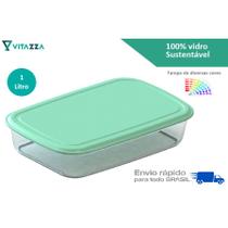Pote Tigela Vidro Retangular Com Tampa Plástica 1L Vitazza Pote Tigela Vidro Retangular Com Tampa Plástica 1L Vitazza