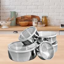 Pote Tigelas Vasilha kit 5 Peças Aço Inox Com Tampa Silicone Resistente Pote Tigelas Vasilha kit 5 Peças Aço Inox Com Tampa Silicone Resistente