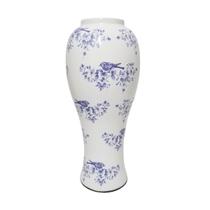 Pote Vaso Cerâmico Victoria - Decorativo Branco e Azul 37cm