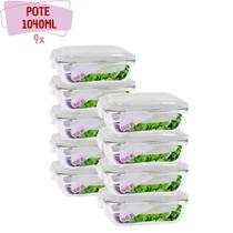 Pote Vidro 1040ML Vai ao Forno Microondas Retan c/Tampa 9 UN