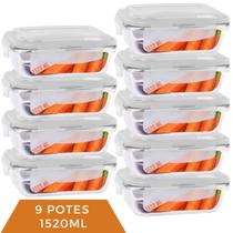 Pote Vidro 1520ML Vai ao Forno, Microondas C/Tampa 9 Unidade Pote Vidro 1520ML Vai ao Forno, Microondas C/Tampa 9 Unidade
