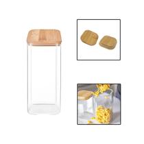 Pote Vidro Borossilicato 1400ml Quadrado Tampa Bambu Pote Vidro Borossilicato 1400ml Quadrado Tampa Bambu