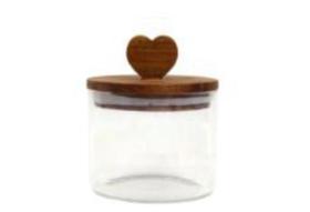 Pote Vidro Borossilicato c/ Tampa Madeira Coração 450ml Tuut