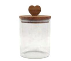 Pote Vidro Borossilicato c/ Tampa Madeira Coração 750ml Tuut