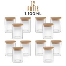 Pote Vidro Borossilicato Hermético Tampa Bambu Mantimento Tempero Empilhável Cozinha 1.100 ML Pote Vidro Borossilicato Hermético Tampa Bambu Mantimento Tempero Empilhável Cozinha 1.100 ML